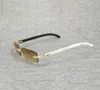 White Black Vintage Buffalo Rhinestone Horn Rimless Solglasögon Män träglasglasögon Metallram Nyanser för Summer Club Eyewear CH03508767