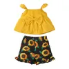 Set di abbigliamento bambine neonate per bambini abiti estivi casual abiti volanti a bowknot focce cami top con pantaloncini con increspatura di fiori