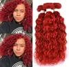 Brésiliens rouge vif Red Brésilien Poules de cheveux humains humides et ondulés 300 grammes de couleur rouge vague d'eau vierge Extensions Double trame 10309813295