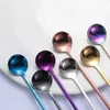 Spoons 24CM Long Handle Coffee Scoop Eco-friendly Stir Spoon Stainless Steel Tableware Ice Cream Kitchen Supplies 7Colors