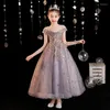 Girl Dresses Flower Dress 2024 Spring Western Style Princess Host Walk Show Purple Fairy Children's