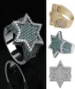 Real Gol White Or Green foncé glacé hors zircone Cubic Hexagonal Star Star Dinger Band Color Couleur Réserve Bling Diamond Rapper Ring3372725