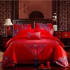 Bedding Sets Luxury Gold Phoenix Loong Embroidery Set Chinese Style Wedding Pure Cotton Red Duvet Cover Bed Sheet Linen Pillowcases