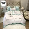 Ensembles de literie Luxury 600TC Rose et blanc Broiderie Coton Egyptien 220x240 avec housse de couette en soie