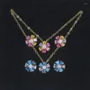 Necklace Earrings Set Gold Plated Fashion Women Jewelry Lovely Beautiful Flower Design 2024 Spring Stud Earring