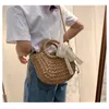 Omuz çantaları moda saman çantası kadınlar el dokuması el çantası dantel yay rattan büyük kapasite çizmek gündelik plaj crossbody 20#