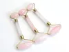 Natural Rolling Chakra Rose Quartz crafts Carving Reiki Crystal Healing Scraping Beauty Roller Facial Massage Stick Alloy Gold Plated