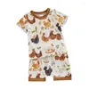 Set di abbigliamento carini estivi per bambini cortometraggi da 2 pezzi da cartone animato gallina t-shirt a collo rotondo a manica corta con set