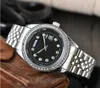Popular Mens Unisex Watches Día de la mujer Reloj Movimiento de cuarzo CRONOGRO Diamantes Ring Dot Calendario de la Hora del Presidente de la cadena Pulsera Regalos