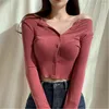 Women's T Shirts Sexy Dew Waist Cardigan T-shirt Spring Solid Slim Fit Skinny Tee Women Casual Long Sleeve Tshirt Tops Female Girls