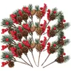 Декоративные цветы 10 шт -симуляции сосновой конус красные ягодные ветви Рождественские украшения