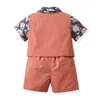 Roupas conjuntos de roupas para meninos roupas de meninos estampas florais manga curta tshirt tops coat brechas infantil infantil roupas de cavalheiro 1 2 3 4 anos