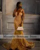 Party Dresses Sparkly Gold Diamond Long Prom For Black Girl Luxury Crystals Rhinestone Sequin Mermaid Evening 2024