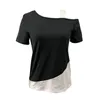 Frauenblusen atmungsaktives T-Shirt Stilvoller Off-Shoulder-Schusskragen Sommertimen mit Patchworkfarbe Lose Fit Casual für Streetwear