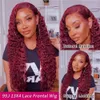 Le Mythe 30 40 99J Bury Deep Wave 13x4 Front Hume Hair 13x6 Spets Frontal Red Curly Wig Remy för kvinnor 250 Densitet