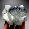 Dekorativa figurer 588g kvartskluster w/ Purple Blue Stepped Fluorite - Crystals and Stones Healing Mineral Prov Home Decor Feng Shui