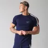 T-shirts Nieuwe lopende sport T-shirt Men Skinny katoen slanke shirts gym fitness training elastische heren T-shirt tops mannelijke jogging workout t-shirt