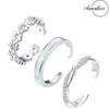 Cluster Rings fansilver 925 Sterling Silver Toe For Women Justerbar vitguldpläterad Flower CZ Snake Twist Opal Band smycken