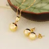 Ball Pendant Necklace Ball Earrings Jewelry SET Fine 24K Real Yellow Solid Gold GF Women Party Jewelry Best Gifts joias ouro mujer