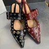 Scarpe eleganti calzature donne sandali piatti di lusso in metallo mandrino vino rosso femmina muli casual ladies gladiatore