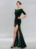 Robes de fête Green Slit Long Robe de bal 2024 Femmes Bateau Velvet Half manches perles de soirée Club Porte Robe de Soriee