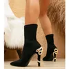Suede Faux 209 Winter Autumn Crystal Rhinestons Black Women Ongant Elegant Elegant Toe Stiletto High High Boots Shoes 240407