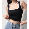 Camisoles tankar mode u-collar sport väst Slim fit ser ärmlös hemming kontrastfärg sexig inre slitage casual t-shirt topp för