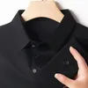 Polos masculinos verão gelo seda de seda racial Camisa de pólo de luxo 2024lapel T-shirt britânica Moda de negócios britânica Non Iron Solid Menswear