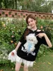 Magliette da donna cingola cani cinghia da camicia corta a maniche corta Contrasto o collo sciolto da donna abiti da donna coreano chic design a metà lunghezza