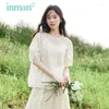 Blouses pour femmes Inman Women Blouse 2024 Summer Puff Sleeve Round Nou Loose Lot Exquisely Hollowed Out Branch broderie APPRICOT TOPS