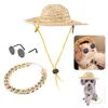 Dog Apparel Pet Fashion Sunglasses Retro Straw Hat Collar Cats Dogs Necklace Pography Accessory 4pcs / Set