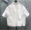 Women's Blouses Cotton Shirts 2024 Summer Fashion White Blue High Quality Ladies Turn-down Collar Pocket Patchwork Loose Crop Tops