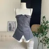 Tanks féminins d'été solide simple y2k esthétique recadrée top mode vintage japonais chic bouton occasionnel tout match doux femme sans bretelles