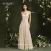 Vestidos de fiesta Aleeshuo Boho Chiffon en V-Cinco Prom Spaghetti Correa Backless Illusion Vestidos de la noche Vestido formal Longitud del piso