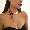 Hänghalsband gotisk imitation pärlhalsband med kristallpärlor tofs halskedja blodig choker för kvinnor flickor festsmycken