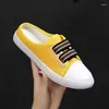 Chaussures décontractées Houssouches Lazy Summer Femelle Half Drag Baotou Canvas Flat Elastic Elastic Exter Phelpers For Women 2024 Fashion Design