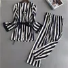 Abbigliamento da casa Donni da donna in pigiama set 3 pezzi Fashion spaghetti top top satinato da sonno letto femmina a maniche lunghe pijama