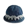 Berets Kleinkinder Sonnenhut für Sommer Frühlingsbaby Fischerei Stickerei Bowknot Dloppy Visor Kinderbucket Camping