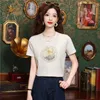 Damen T-Shirts Chinesische T-Shirt Frauen lässig Mode bestickt O-Neck 2024 Sommer Kurzärmelte T-Shirts
