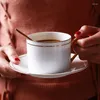 Xícaras de copos de café de cerâmica europeia com pires e colher conjunta phnom penh osso china caneca de leite de leite