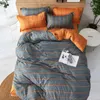 Ensembles de literie Gris Stripe Kid Bed Cover Set Plaid Cartoon Discuit Feuilles enfants et taies d'oreiller adultes