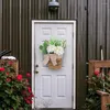 Decorative Flowers Spring Summer Hanging Wreath Hydrangea Rattan Flower Basket Bowknot For Indoor Outdoor Window Front Door Wall