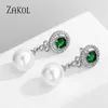 Zakol Luxury Round Imitation Pearl Slever Boucle d'oreille pour les femmes Fashion Cubic Zirconia Engagement Bijoux de mariage EP5528 240410