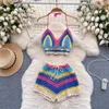 Женские спортивные костюмы Boho Beach Holiday Vintage Sets for Women 2 штуки. Сексуальные шорты Camis и шнуры вязаные шорты.