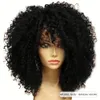 16 pouces Afro Percles à cheveux bouclés avec une frange Fibre synthétique moelleuse douce Aucune perruque en dentelle pour la fête Cosplay Utilisation quotidienne 240412