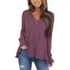 Tricots pour femmes 2024 Fashion Spring Solid Color Pullover V-Neck Bouton Loose Bouton à manches longues