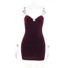 Casual Dresses OMSJ 2024 Wine Red Mid-Night Party Club Pearl Dress for Women Camisole Hollow Ruched Tight Cocktail Ladies Birthday Mini