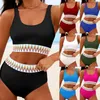 Swimwear femminile da bagno a 2 pezzi bikini sexy colore solido sottile costumi da bagno stampare in moda elastica spiaggia estiva ad alta vita