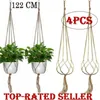 Decorative Plates Selling 4 Pieces Of Hand-woven Cotton Rope Hanging Basket Flower Pot Decoration Wall With Tassel Household Plant Rack