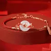 Link Bracelets Koi And Tian Jade Peace Bracelet Red Rope Transfer Beads Girls Birthday Gift